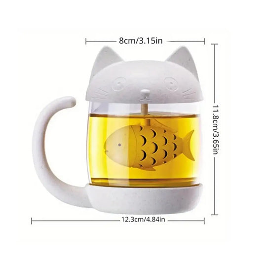 Cute Cat Coffee Mug with Fish Tea Infuser for Cat Lovers