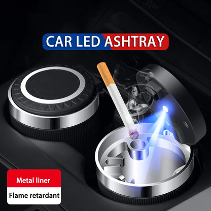 Smell Proof Car Ashtray with LED Light - Stainless Steel Portable Cup