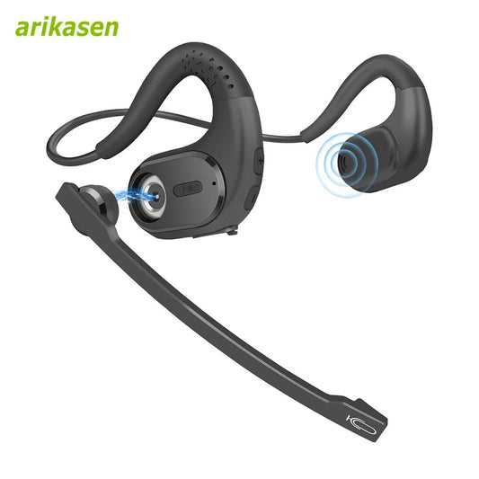 Open Ear Bone Conduction Bluetooth Headset with Mic & Mute Button Detachable Microphone