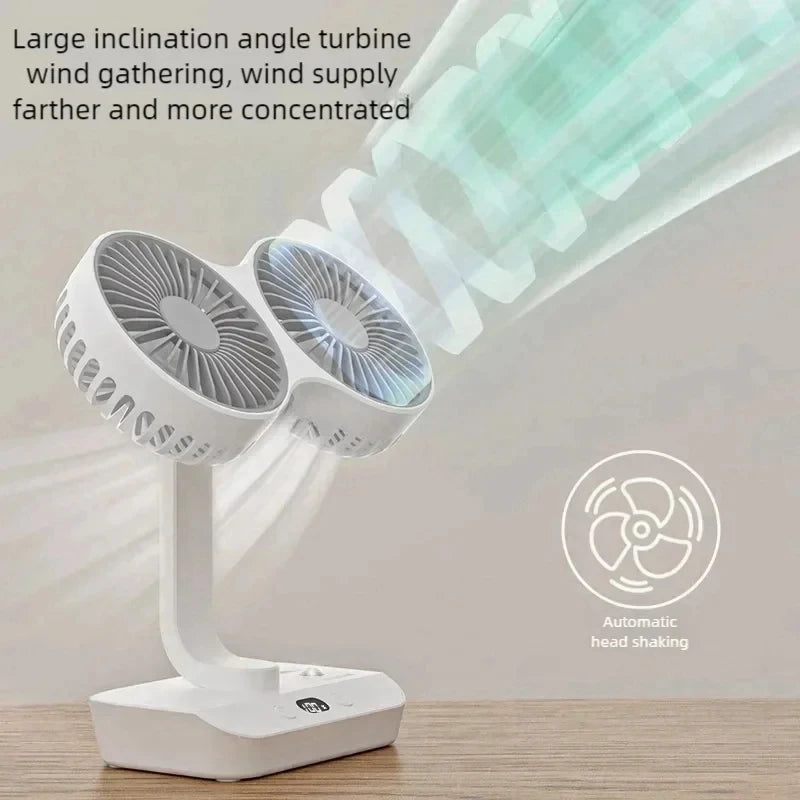 2024 Desktop Double Head Fan 4-Gears Wind Cooling 8000mAh