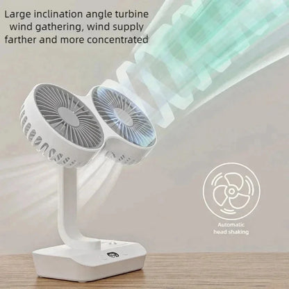 2024 Desktop Double Head Fan 4-Gears Wind Cooling 8000mAh