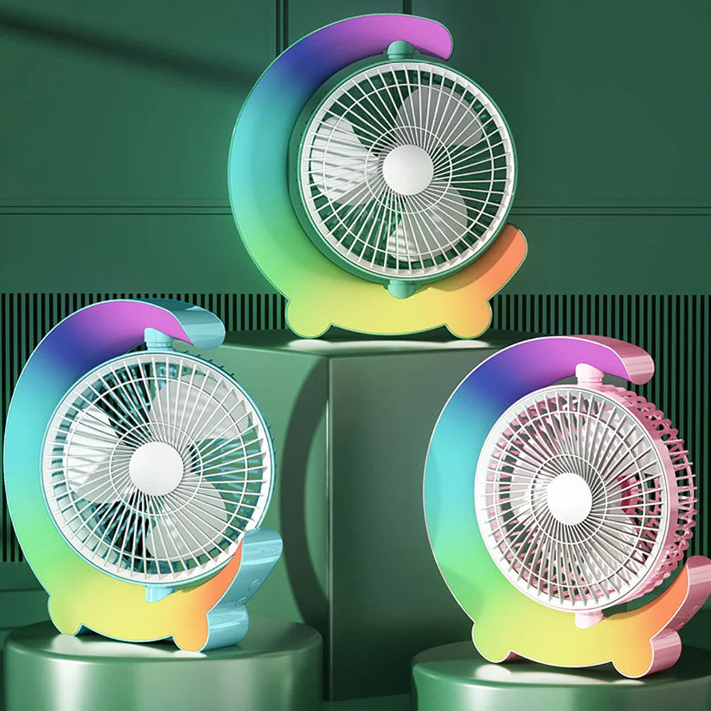 Portable USB Desk Fan with Colourful Light - 3 Speeds