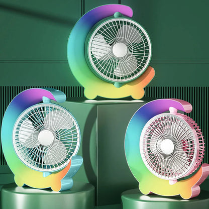 Portable USB Desk Fan with Colourful Light - 3 Speeds