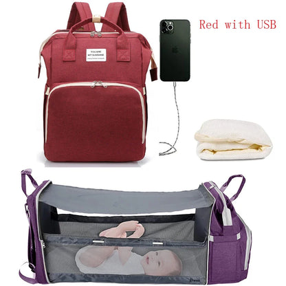 Portable Baby Changing Station Backpack | Travel Crib Bag with Diaper Changing Bed