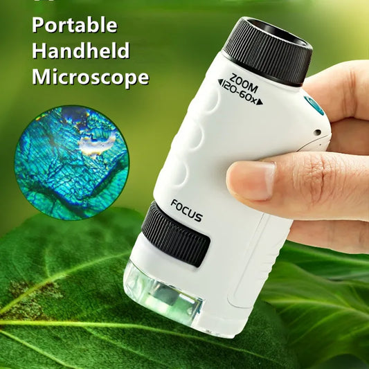 Kids Pocket Microscope 60-120x LED Light Outdoors Toy
