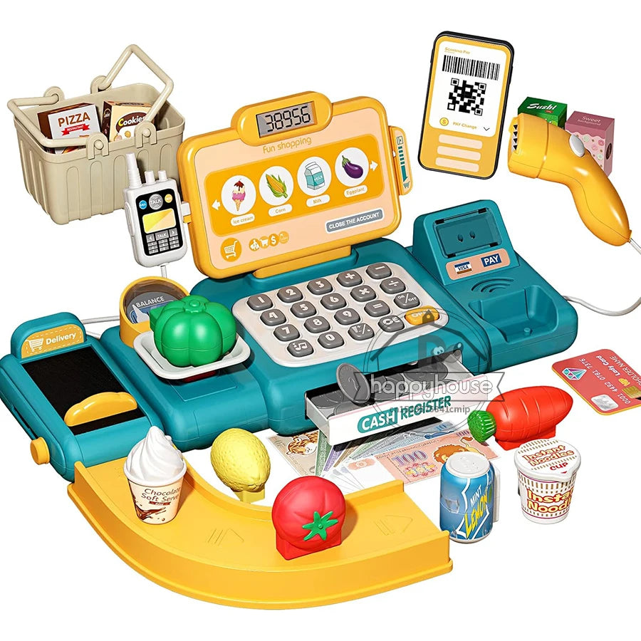 Kids Cash Register Toy Playset - 63PCS Gift for Pretend Play