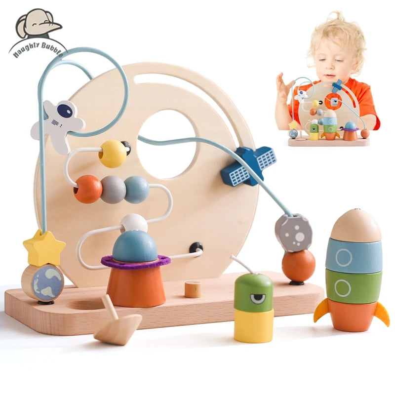 Montessori Sensory Baby Wooden Toy - Aviation Beaded Planet Learning