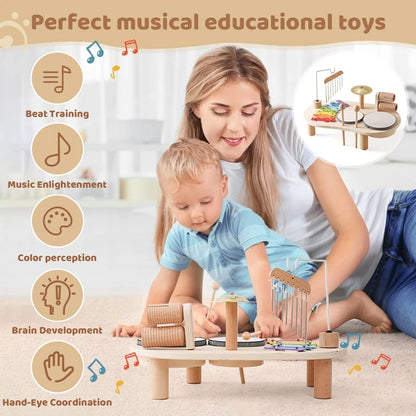 Baby Wooden Montessori Musical Instruments Drum Bandstand