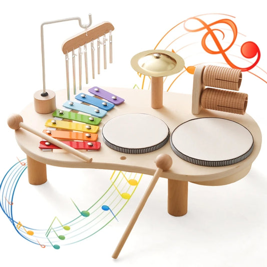 Baby Wooden Montessori Musical Instruments Drum Bandstand