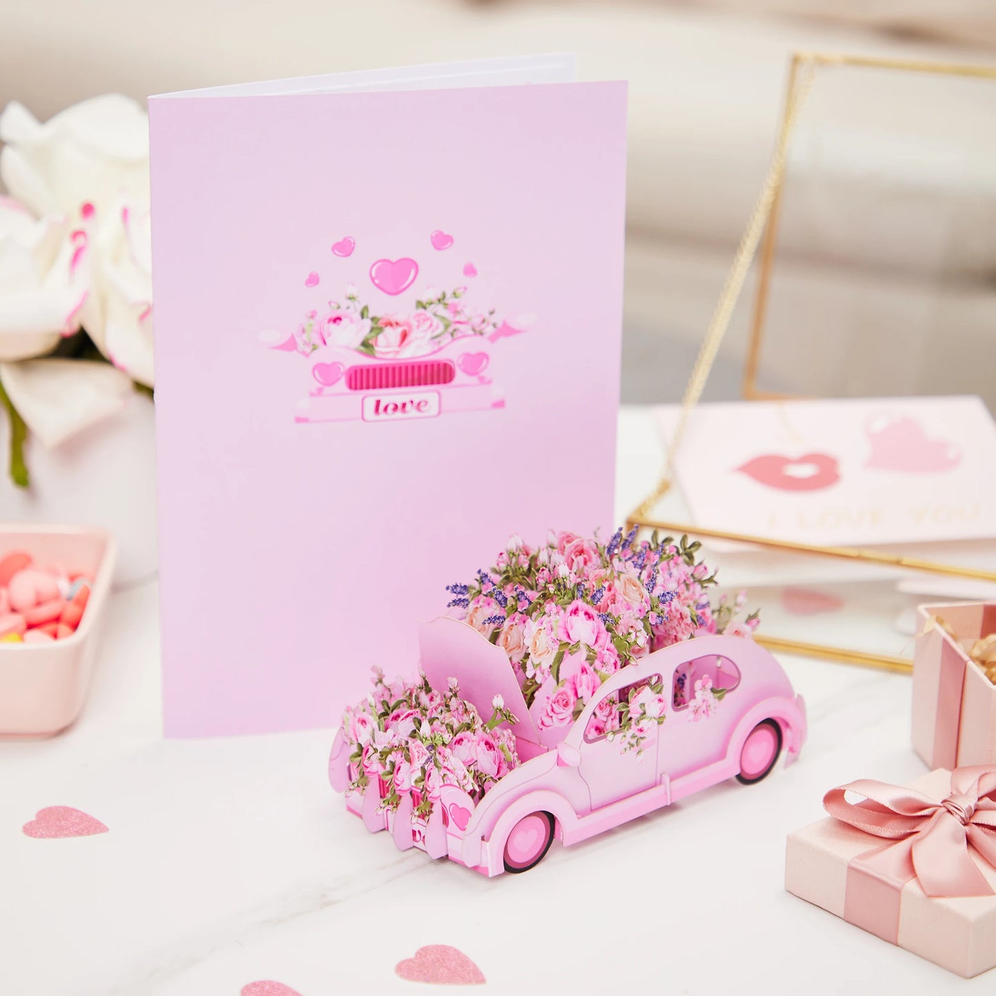 Valentine Cards Beautiful Flower Caravan Greeting Card Valentine's Day Gifts For Wife Couple Girlfriend Pink Lovely Presents