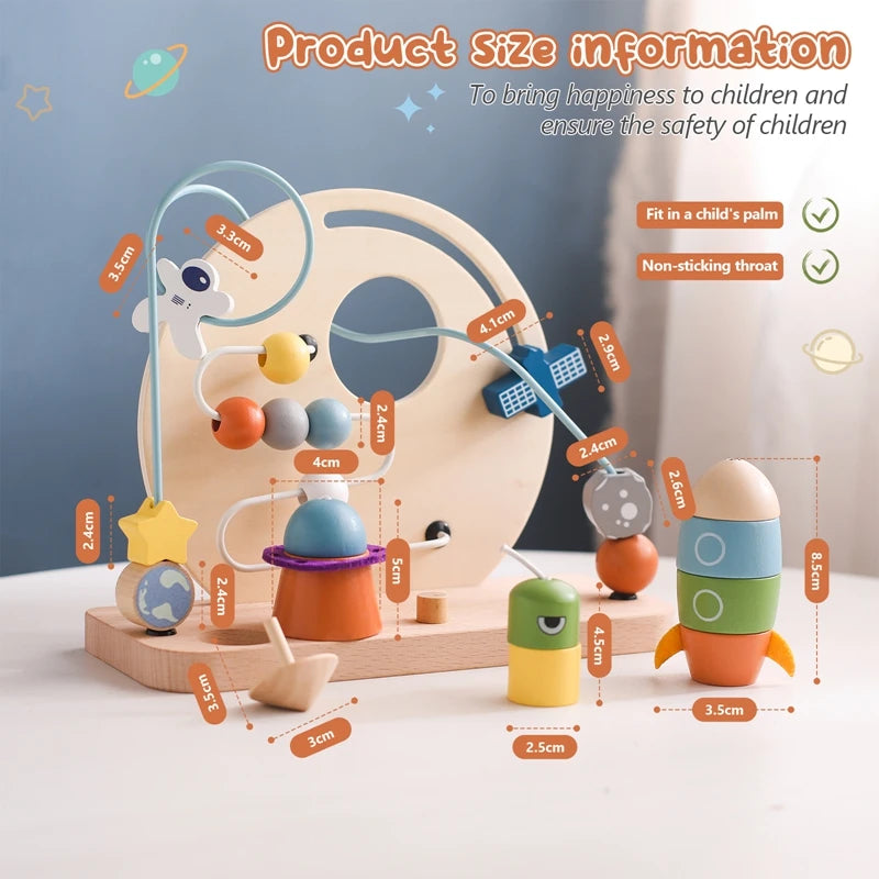 Montessori Sensory Baby Wooden Toy - Aviation Beaded Planet Learning