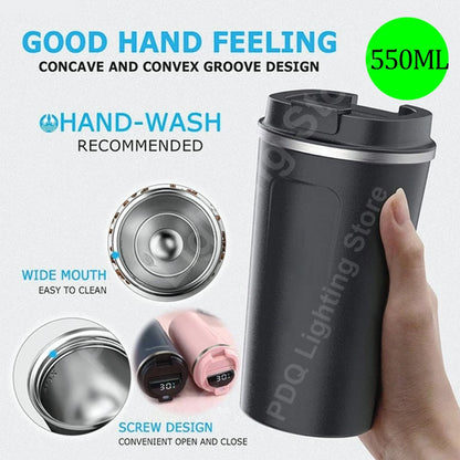 Smart Stainless Steel Coffee Tumbler - Intelligent Temperature Display - Portable Travel Mug 550ml