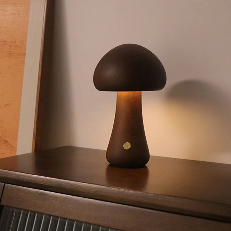 Wooden Mushroom LED Night Light for Bedroom