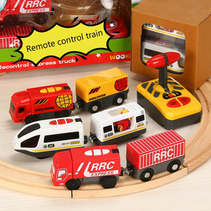 Battery Operated Toy Car on Wooden Railway Track