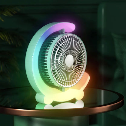 Portable USB Desk Fan with Colourful Light - 3 Speeds