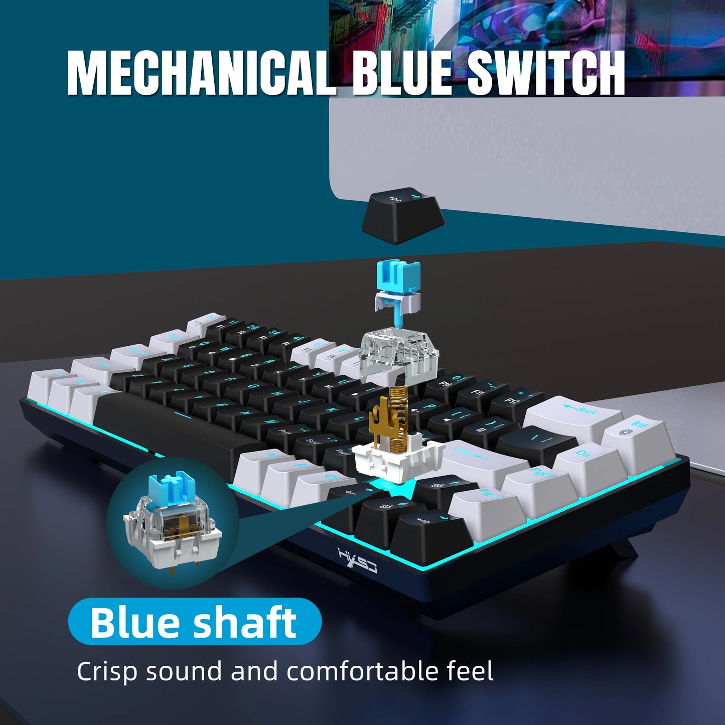 68 Keys Mechanical Gaming Keyboard RGB Backlit Blue Switch - 4 variants