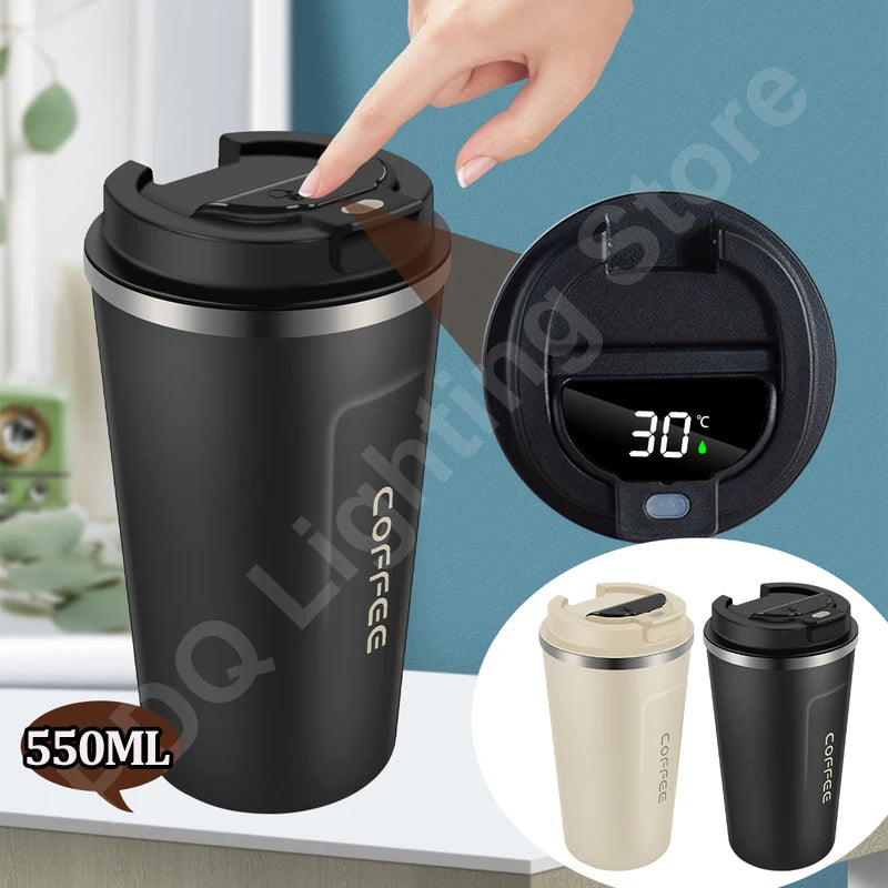 Smart Stainless Steel Coffee Tumbler - Intelligent Temperature Display - Portable Travel Mug 550ml