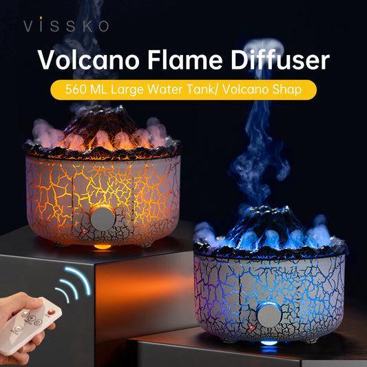 Flame Volcano Aromatherapy Diffuser 560ml with Colored Lights