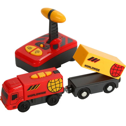 Battery Operated Toy Car on Wooden Railway Track