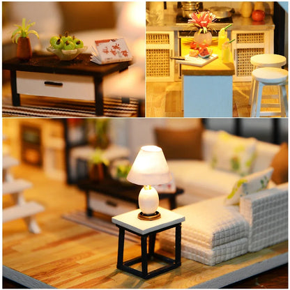 DIY Wooden Dollhouse Kit with LED Lights