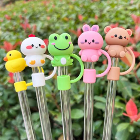 5Pcs Animal Silicone Straw Toppers