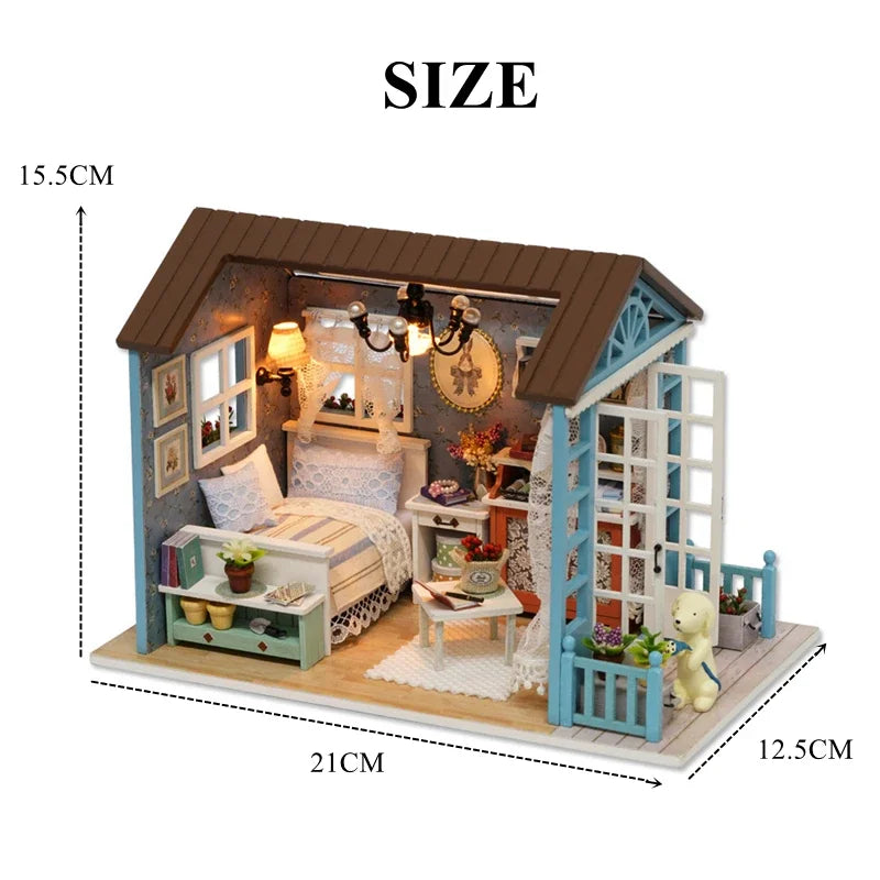 DIY Wooden Dollhouse Kit with LED Lights