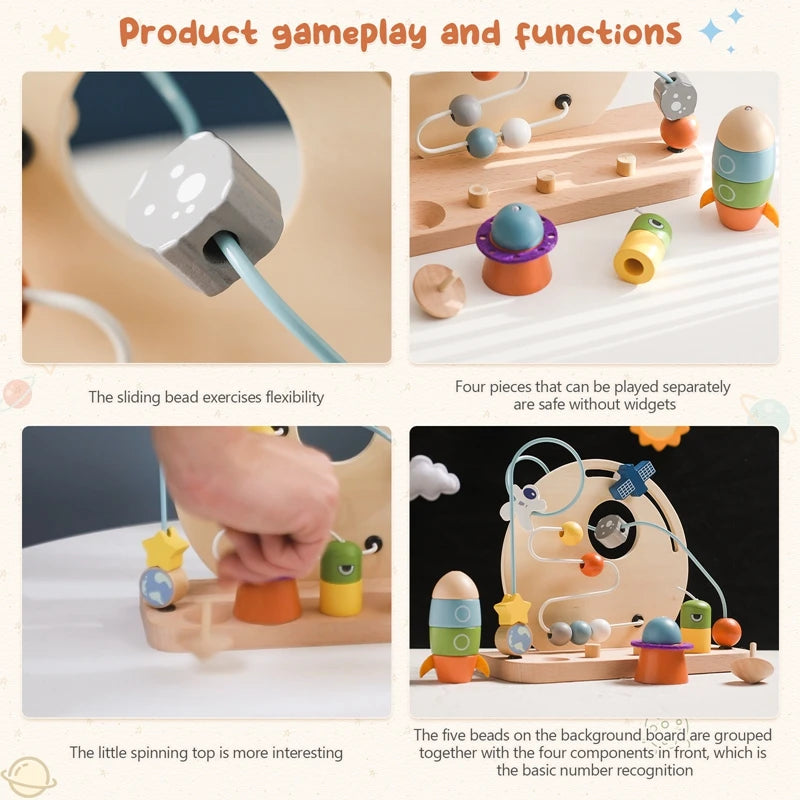 Montessori Sensory Baby Wooden Toy - Aviation Beaded Planet Learning