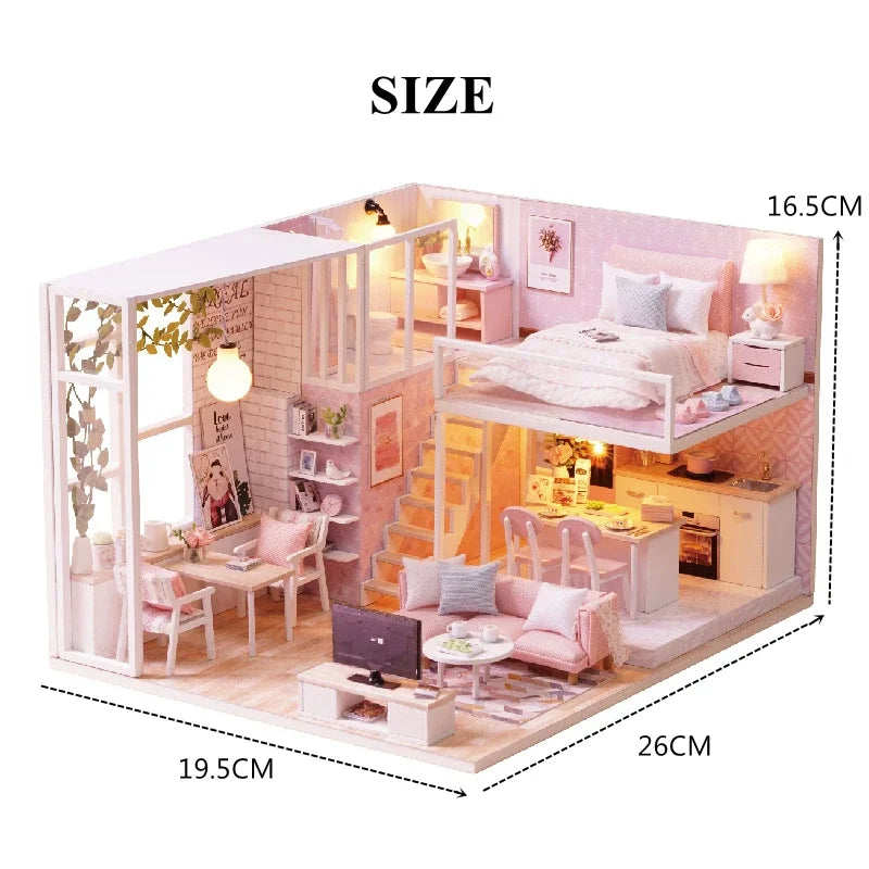 DIY Wooden Dollhouse Kit with LED Lights