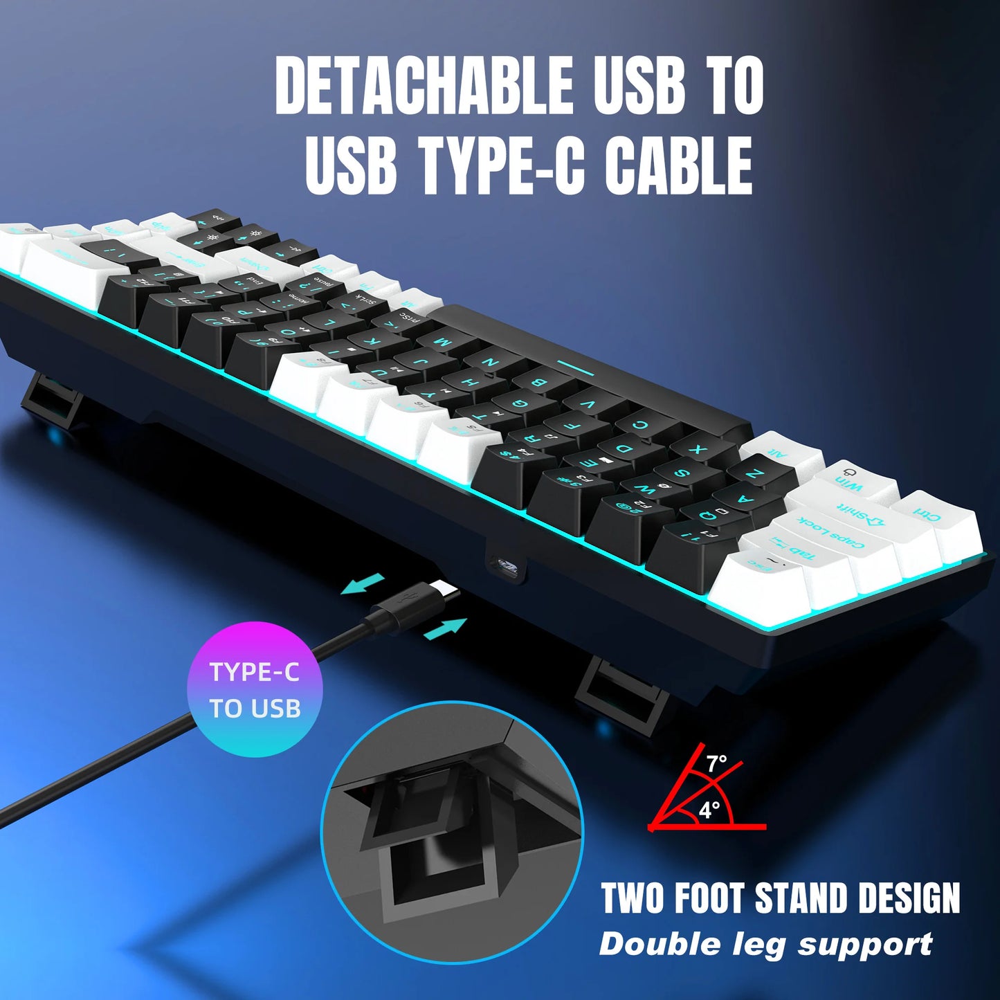 68 Keys Mechanical Gaming Keyboard RGB Backlit Blue Switch - 4 variants