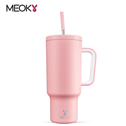 Meoky 40oz Coffee Cup with Handle Straw Stainless Steel Vacuum Insulated Thermal Iced Travel Cup & Bag