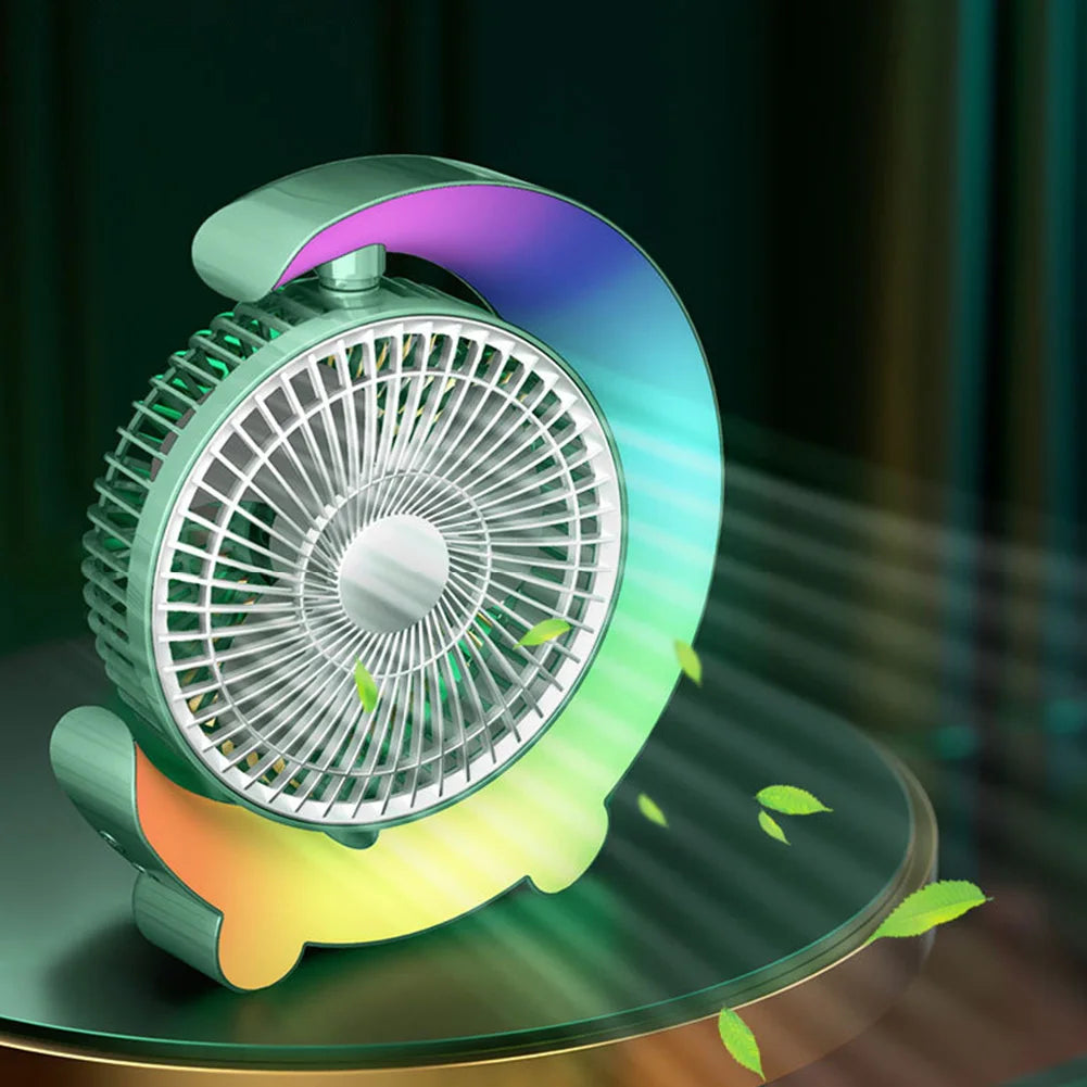 Portable USB Desk Fan with Colourful Light - 3 Speeds