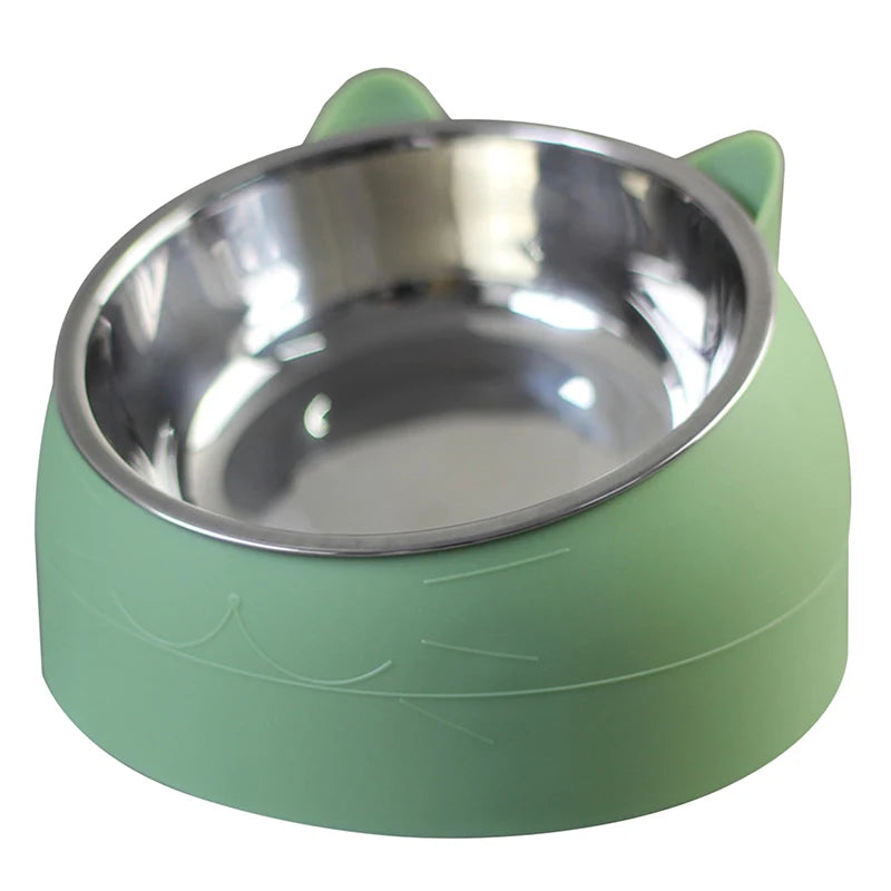 15-Degree Tilt Cat Dog Bowl Stainless Steel Non-Slip Base
