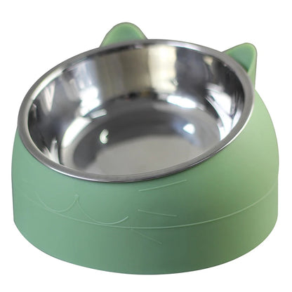 15-Degree Tilt Cat Dog Bowl Stainless Steel Non-Slip Base