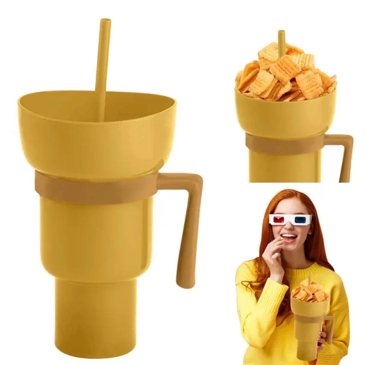 Portable Popcorn Snack Tumbler Cup with Beverage Holder