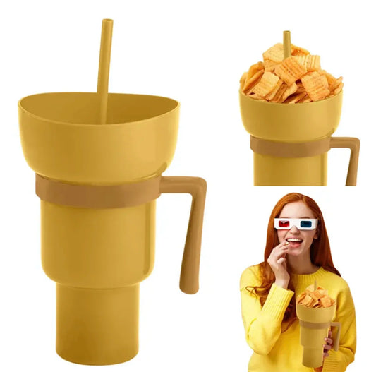 Portable Popcorn Snack Cup with Beverage Holder