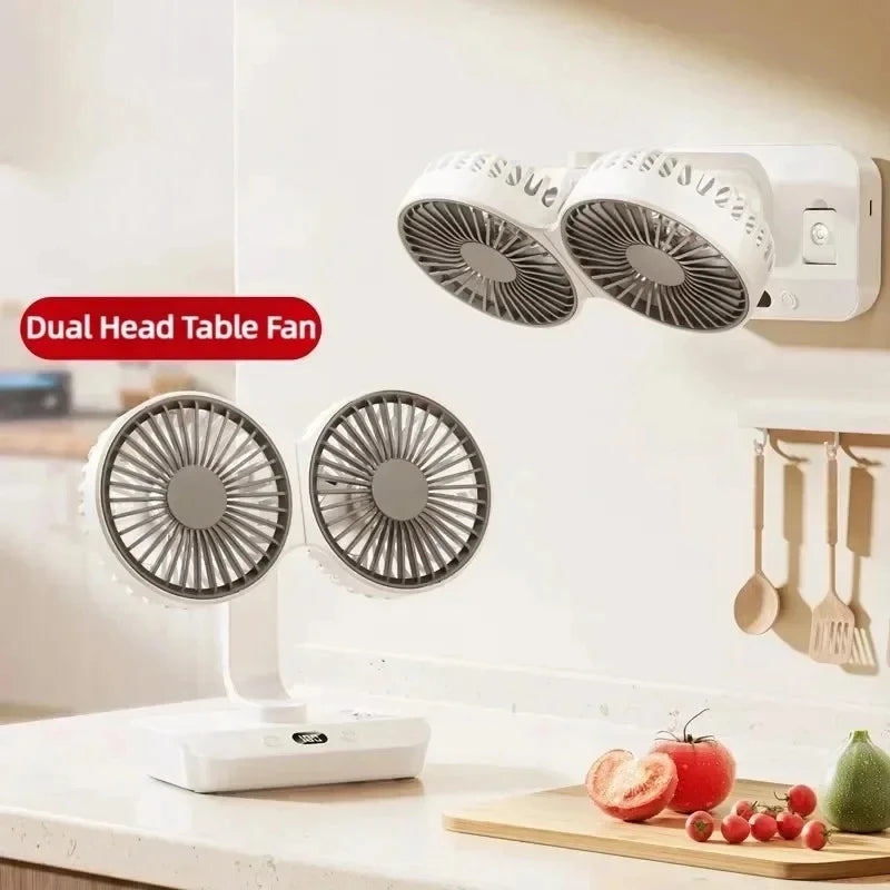 2024 Desktop Double Head Fan 4-Gears Wind Cooling 8000mAh