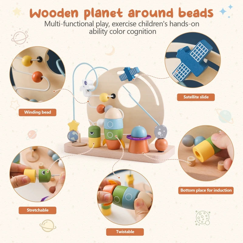 Montessori Sensory Baby Wooden Toy - Aviation Beaded Planet Learning