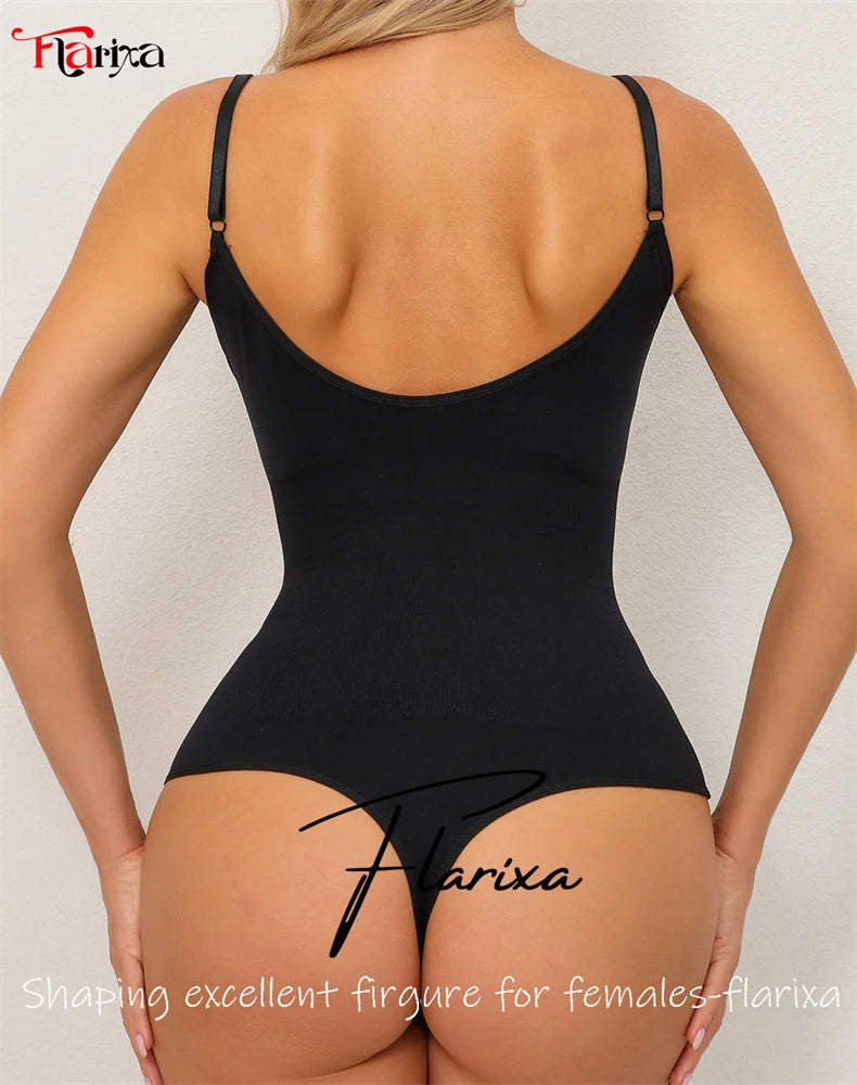 Flarixa Seamless Shapewear Bodysuit Full Body Shaper Thong Soft Body