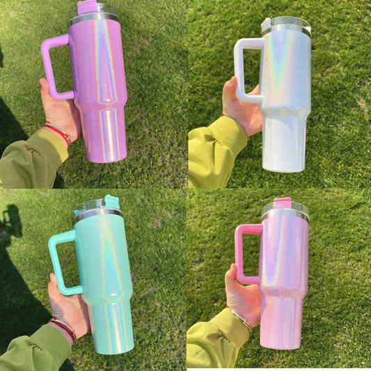 40oz Glitter Rainbow Tumbler Insulated Mug With Handle