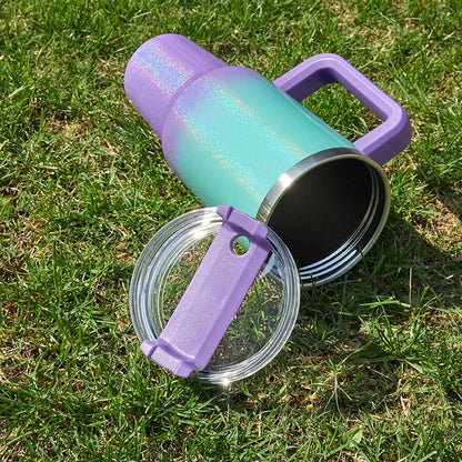 40oz Glitter Rainbow Tumbler Insulated Mug With Handle