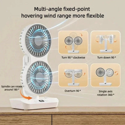 2024 Desktop Double Head Fan 4-Gears Wind Cooling 8000mAh